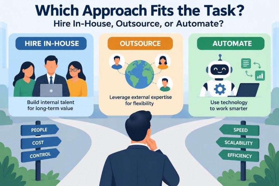 📊 Which Approach Fits the Task: Hire In-House, Outsource, or Automate?